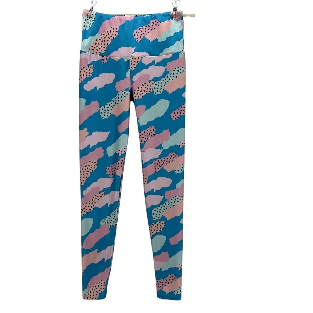 Goldsheep Womens Small Leggings Paint Strokes Blue Pink Yoga Activewear Pants